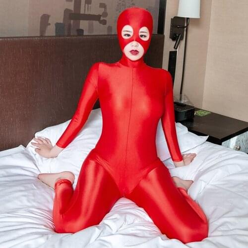 Black Red Bodysuit Cat Women Catsuit Erotic Wet Look Bodycon Punk Fetish Sexy Clubwear Back zipper crotch Jumpsuit Costume