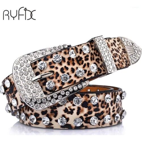 Womens belt leopard python pattern PU Full Crystal studded belt rivet strap Western belt for women Jeans BL290