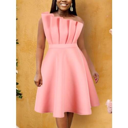 Women White Party Dress Bare Shoulder A Line Pleated Ruffles Dress Elegant Ladies Event Celebrate Evening Birthday Outfits XXXL