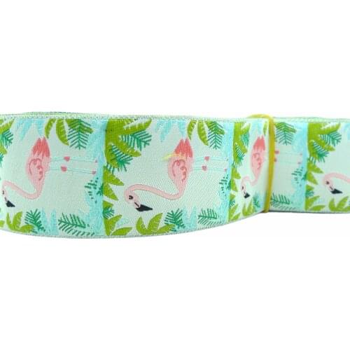 1-1/2'' 38mm Wide FLAMINGO Dog Collar Jacquard Ribbon