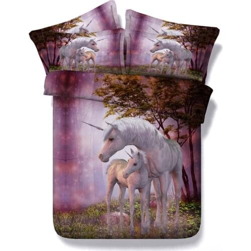Fancy Girls Flowers Rainbow Unicorn Bedding Set Believe Miracles Cartoon Single Double Duvet Cover Sets for Children 2/3pcs