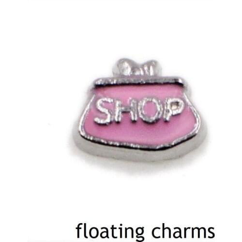 20PCS Alloy Enamel Cute Enamel Pink Shop Bag Floating Locket Charms Fit Glass Locket DIY Handmade Jewelry Accessories