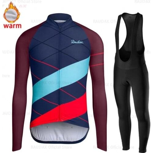 2020 Raudax Pro Team Winter Cycling Suit Bib Set Warm Wool Fleece Ropa Ciclismo Invierno Bicycle Mens Triathlon Bike Jersey