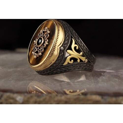 925 Sterling Silver Ring for Men Handmade Natural Stone Vintage Gift Mens Rings All Size Turkish Fashion Jewelry Accessory