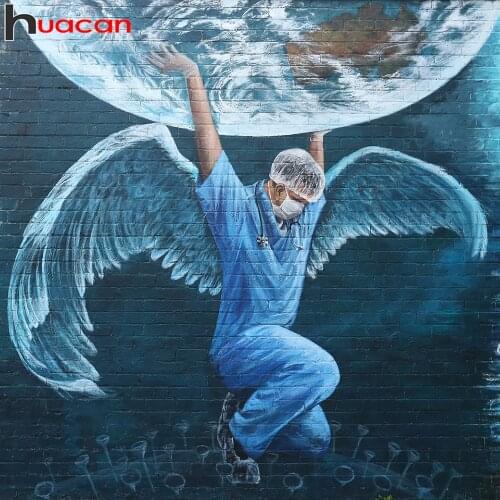 Huacan Diy Diamond Painting Doctors Mosaic Angel Earth Embroidery Cross Stitch Portrait Home Decoration