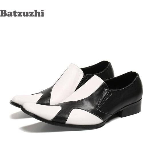 Batzuzhi Luxury Handmade Mens Shoes Mixed Color Black White Formal Dress Shoes Men Business, Party and Wedding Shoes Male, EU46