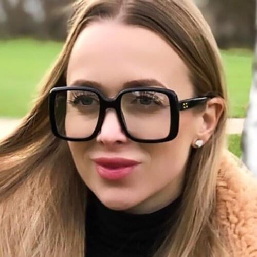 Black Square Plain Glasses Frame For Women Men Optical Spectacle Transparent Retro Eyeglasses Frame Round Face Rivet Eyewear