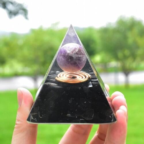 Black Tourmaline Orgon Pyramid 3D Amethyst Ball Magnetic Levitation Device Remove Negative Energy And Enhance Sleep Orgonite