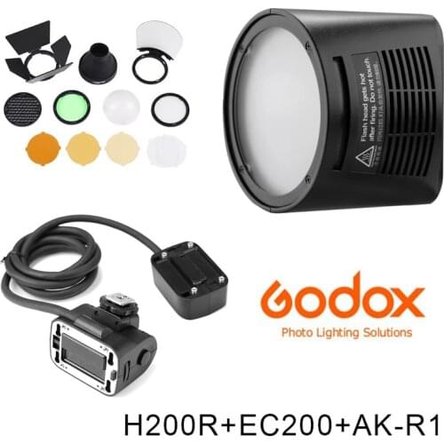 Godox AD200 V1 PRO Glash Accessory WITSTRO H200R Round Flash Head and EC-200 Extension Head AK-R1 Color temperature reflector