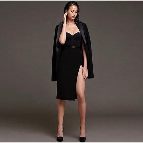 HQBORY 2021 spring Women elegant balck bodycon bandage dresses sexy Spaghetti Strap Knee Length Celebrity Party Dress night club