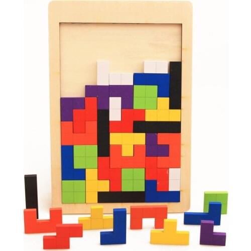 Tetris Game Colorful Wooden Tangram Brain Teaser Puzzle Toys Preschool Magination Intellectual Educational Kid Toy Gift