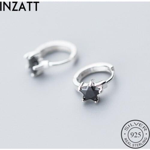 INZATT Fashion Minimalist Black Star Zircon Hoop Earrings Authentic 925 Sterling Silver Fine Jewelry For Women Trendy Bijoux