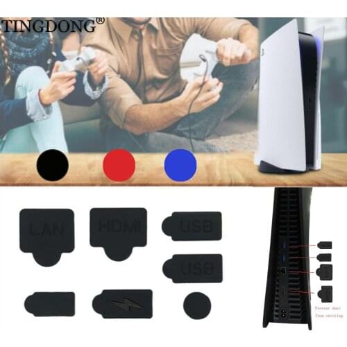 7Pcs/Set Soft Silicone Dust Plugs Set USB Interface Anti-Dust Cover Dustproof Plug Kits For PS5 Game Console Accessories Parts