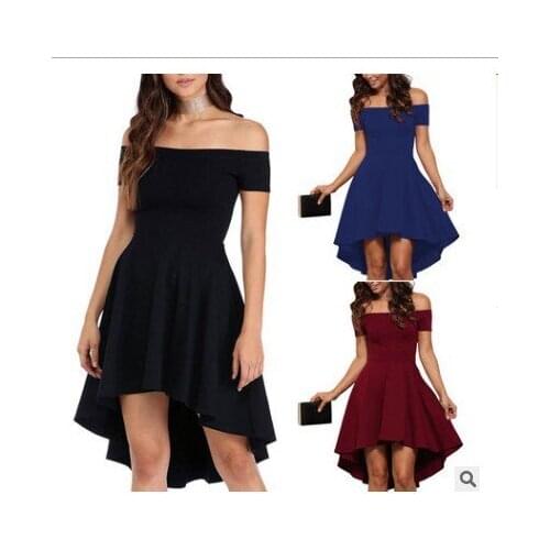 2020 Summer Fashion Boutique Simple Temperament Womens Clothing Solid Color Short-sleeved Sexy Strapless Irregular Dress