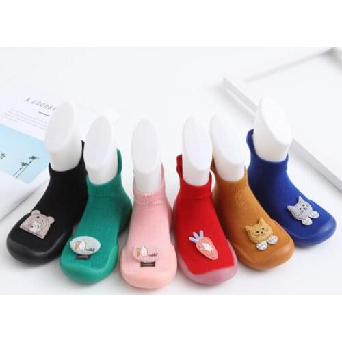 Cute Cartoon Kids First Walker Knitted Baby Slippers New Fashion Toddler Girls Anti-slip Rubber Sole Sock Unisex Children Shoes