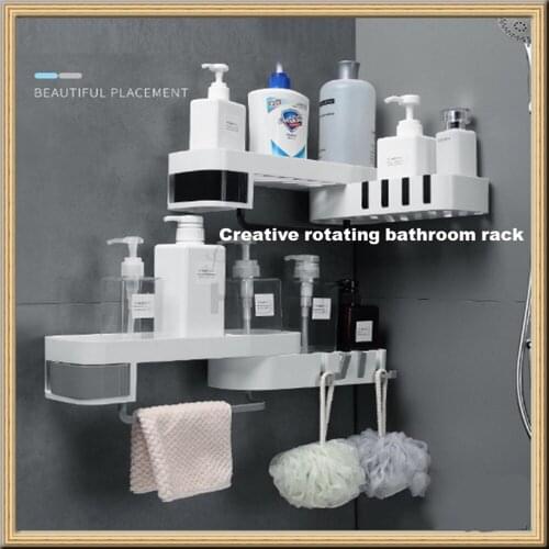 Multifunctional Rotating Shelving Bathroom Plastic Rack Kitchen Wall Hanging With Hook Seamless Drain Rack bathroom accessories