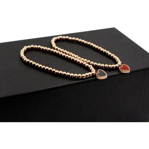 Fashion Lace Double - Sided Peach Heart Beads Elastic Rope Bracelet Heart - Shaped Rose Gold Bracelet For Women Jewelry