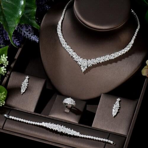 HIBRIDE Trendy Wedding Necklace Earrings Set for Women Full AAA Cubic Zirconia Bridal Jewelry Sets pendientes mujer moda N-1397