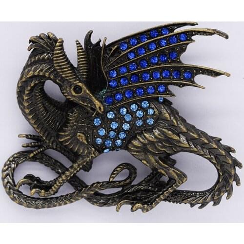 Fashion pins Antique Bronze Blue Rhinestone Dinosaur brooch Jewelry gift Pin brooches C963 B4