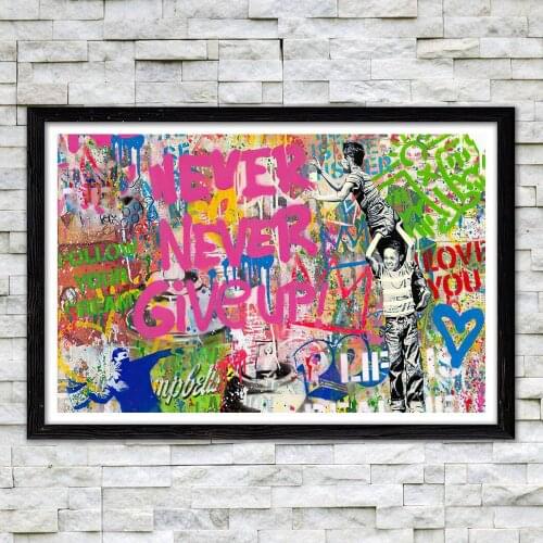 Never Give Up Motivational Graffiti Painting Poster On The Wall Art Canvas Prints Abstract Street Artwork Picture Decoration