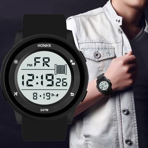 HONHX Fashion Waterproof Mens Boy LCD Digital Stopwatch Date Rubber Sport Wrist Watch relogio watch Simple and versatile WD5
