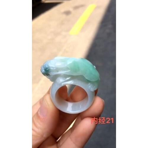 Natural Myanmar green jade ring hand-carved brave troops jadeite jade women men rings natural stone real jade jewelry inner 21mm