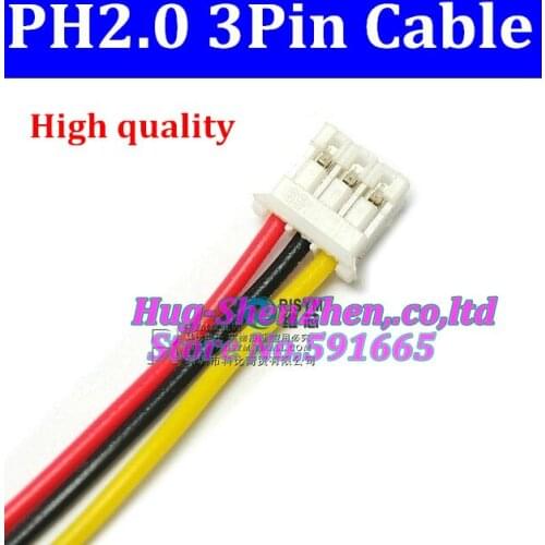 NEW 500pcs/lot JST 2.0mm PH2.0 PH 2.0 3pin connector with cable 100mm wire 24AWG
