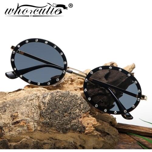 WHO CUTIE Small Oval Rivet Frame Steampunk Sunglasses Women 2020 Brand Design Retro Round Sun Glasses Shades Men Female S296