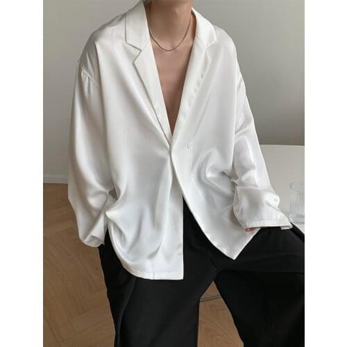 Autumn Black White Silk Blazer Mens Fashion Business Society Mens Suit Jacket Korean Loose Casual Dress Jacket Men M-XL