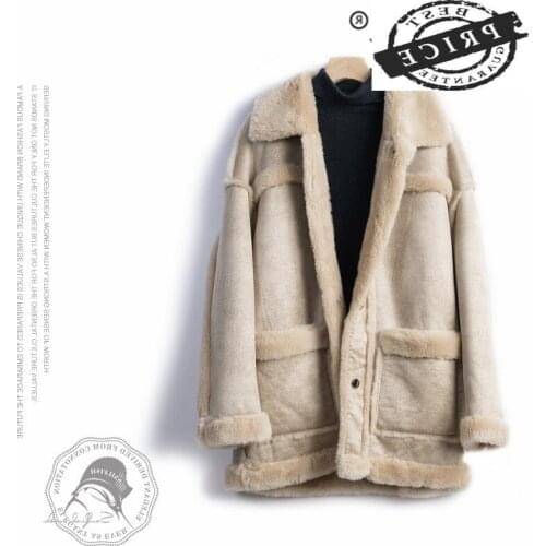 Thick Warm 100% Suede Real Fur Coat Female Vintage Winter Coat Women Clothes 2021 Slim Long Wool Liner Jakcet Hiver 12036