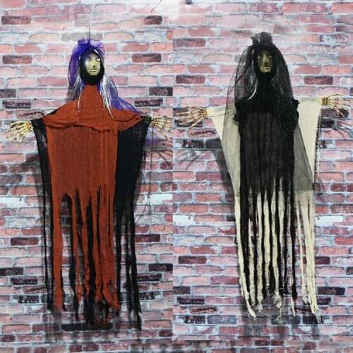 Halloween Party Control Hanging Ghost Scary Witch Pendant Trick Toys Light Up Eyes Horror Halloween Decor Electric Skeleton