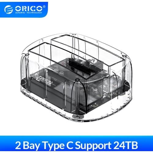 ORICO Transparent External Hard Disk 2 Bay SATA To USB 3.1 HDD Docking Station for 2.5" 3.5" Type C HDD SSD Case Drive Enclosure