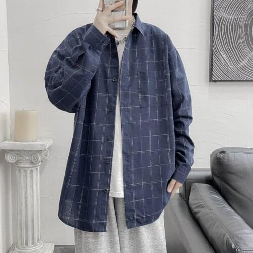 Oversized Autumn Mens Business Fashion Plaid Shirt Classic Japanese Style Casual Workwear Formal Top Quality Workwear Shirt 5XL