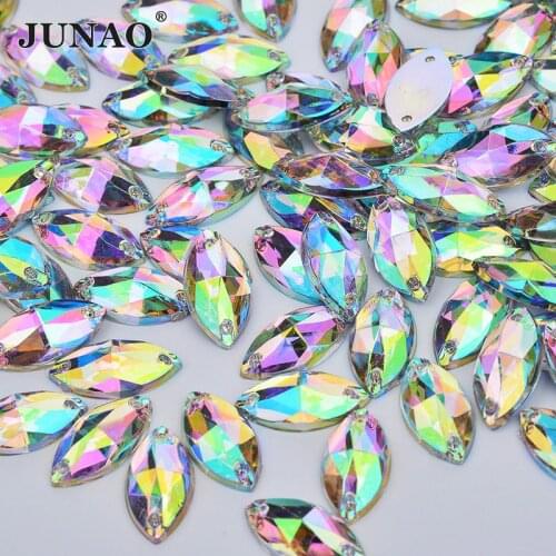 JUNAO 6*12mm 9*18mm Sewing Crystal AB Horse Eye Rhinestone Applique Flatback Acrylic Strass Crystal Stone For DIY Clothes Crafts