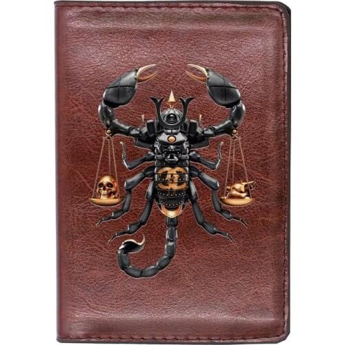 High Quality Leather Cool Skull Heart Scorpion Printing Travel Passport Cover ID Credit Card Case