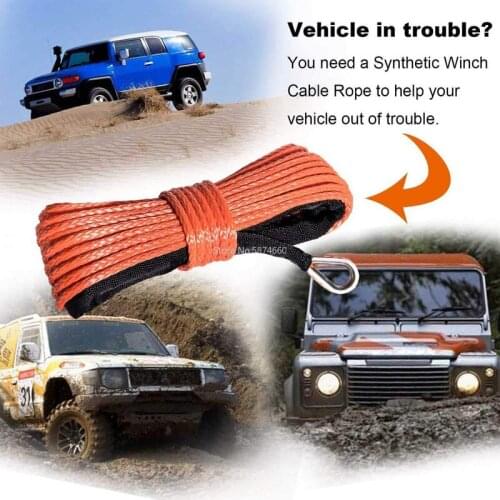 7,700 lbs High quality 6mm x 15m plasma cable synthetic winch line uhmwpe rope with sheath car accessories Car tow rope tow belt