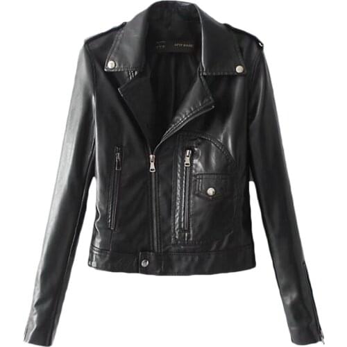 Womens Imitation Leather Jacket Fitted Lapel Punk Locomotive Short Paragraph Slim Fit Coat