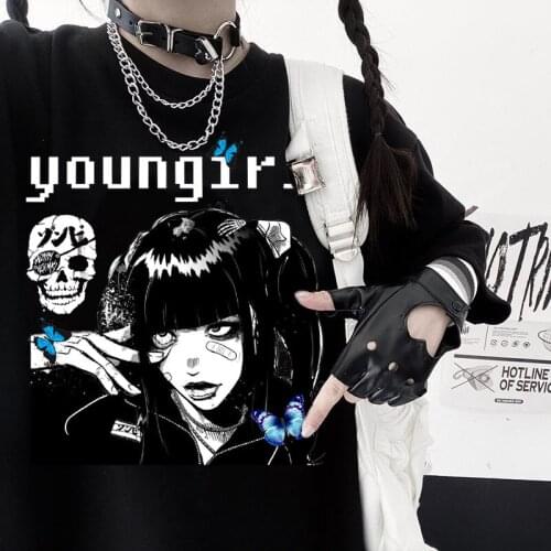 Woman Tops Gothic Lolita Oversized Womens T-shirts Kpop Gothic Punk Harajuku Aesthetic Clothing Hip Hop Streetwear y2k clothes