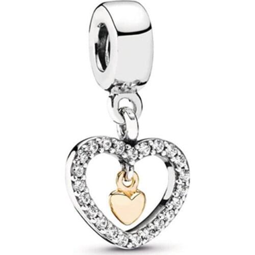 1Pcs New Pretty Rhinestone Heart Pendant DIY Beads Suitable for Original Pandora Charm Bracelet Ladies Jewelry Making Gifts