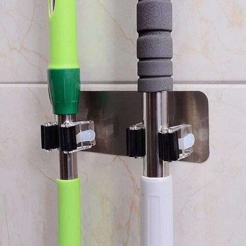 1pc Magic sticker powerful hook bathroom mop hanger bathroom wall hanging unmarked pinless mop clip holder