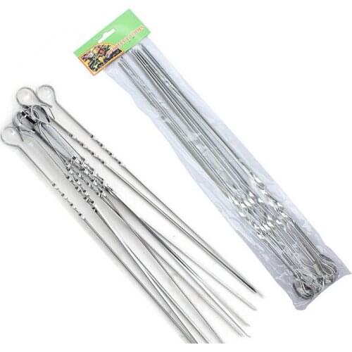 10pcs Stainless Steel Barbecue BBQ Skewers Needle Kebab Sticks Kitchen Utensils Outdoor Camping Picnic Tool