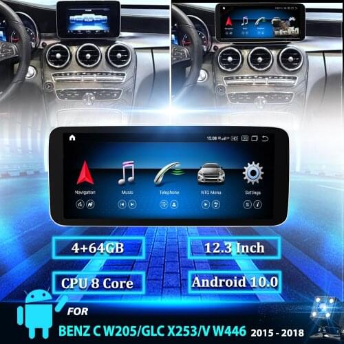 12.3 inch android 10 Car multimedia radio Player for Mercedes benz C Class W205 GLC Class X253 V Class W446 2015-2018