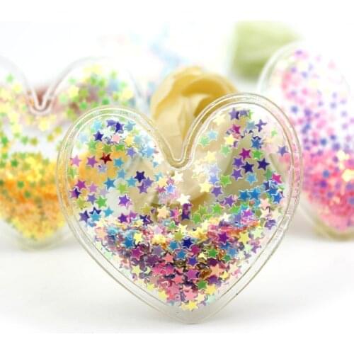 12Pcs 5*4.7cm PVC Heart Transparent Bling bling Heart Flowing Appliques for Kids BB clip and DIY headwear Accessories wholesale