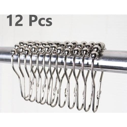12Pcs/Bag Curtain Hook Shower 304 Stainless Steel Five-ball Curtain Hook Shower Curtain Ring Family Bathroom Supplice