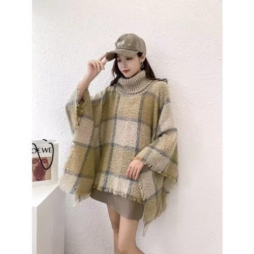 2021 High Quality Plus Size Knitted Multicolour Sweater Autumn Spring Warm Soft Poncho Female Women Long Triangle Pullover Capes