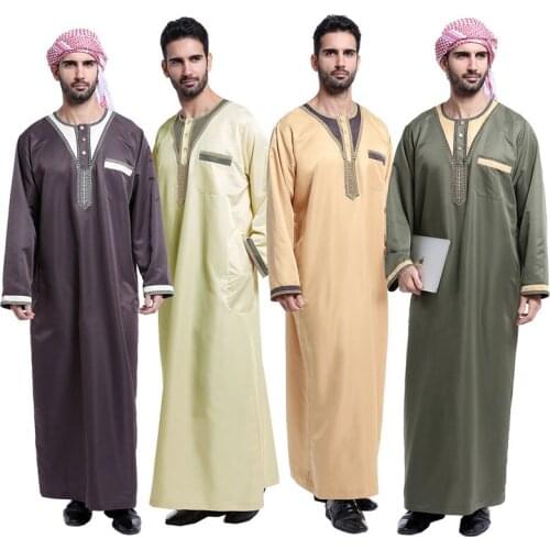 2020 Muslim Men Abaya White Long Sleeve Thobe Robe kaftan jubba Men Islamic Clothing Saudi Arab Moslim Jurk Plus size XXXL