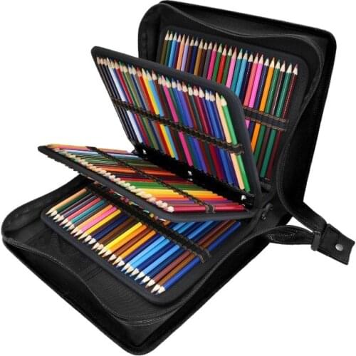 216 Holes School Pencil Case PU Leather Spiral Folding Penal Pencilcase Large Multi Sketch Pen Bag Box Pouch for Painting Kids