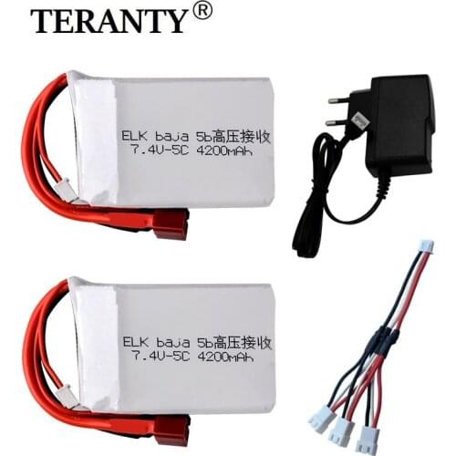 7.4V 4200mAh Lipo Battery and charger 5C T Balance Tamiya Futaba Plug Connector for 5t 5sc ELK Baja RC Racing Remote Control Car