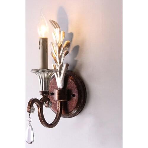 American wall lamp European village wrought iron candle single head lamp balcony aisle corridor bedroom bedside lamp