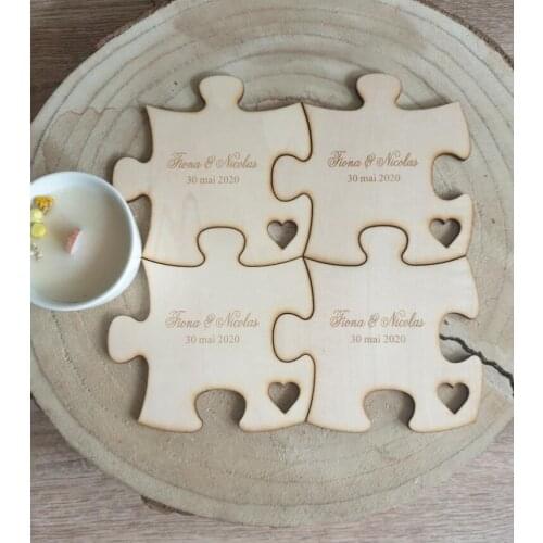 Customise any language Wooden rustic wedding Jigsaw Puzzle birthday table Coaster Favours -custom Keepsake Favour for Guests